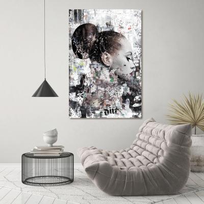 China Modern Black and White Decorative Abstract Elegant Woman Glass Wall Panel Art for Hotel Home Decoration Ready to Hang for sale