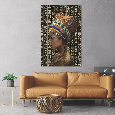 China Modern Egyptian Crystal Woman Side View Glass Wall Art Panel For Bedroom Living Room Decorative Art Ready To Hang for sale