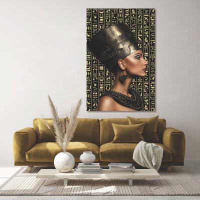 China Modern Egyptian Woman Side View Tempered Glass Wall Art Painting For Bedroom Living Room Decoration Ready To Hang for sale