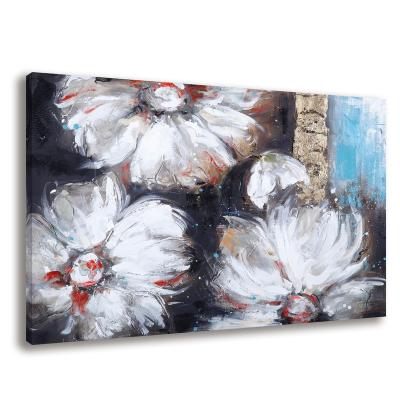 China Modern Black Wall Art Canvas Painting Hand Artist Large White Flower White Flower Ready To Hang for sale