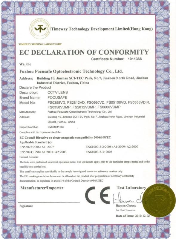 CE - Fuzhou Focusafe Optoelectronic Technology Co., Ltd.