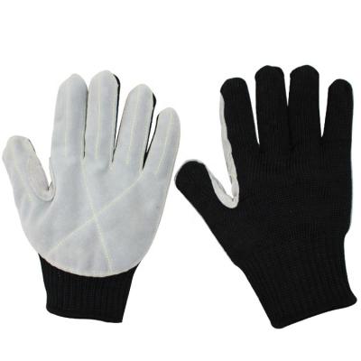 China Anti-cut polyester coated with cowhide grade 5 anti-cut safety work gloves for industry for sale