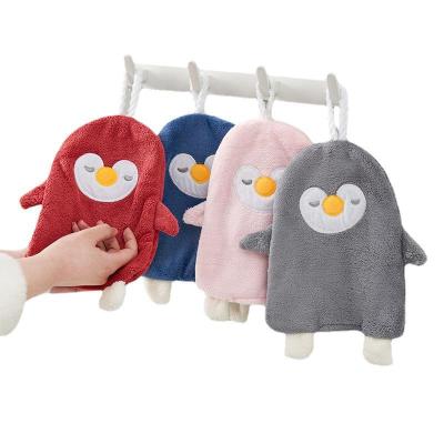 China Penguin Child Safe Cute Hanging Cartoon Kitchen Quick Dry Hand Towel for sale