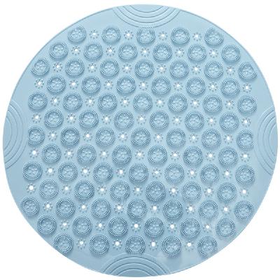 China Non-Slip Sustainable Round Shower Mat, Blue Shower Stall Mat With Drain Holes Anti-Slip Lazy Bath Foot Massager Pad With Suction Cups for sale