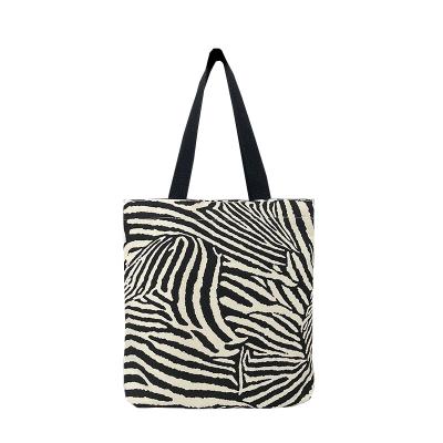 China 2023 New Style Canvas Cotton Stripe Wholesale Black And White Zebra Striped / Cream Handled Shopping Bag for sale