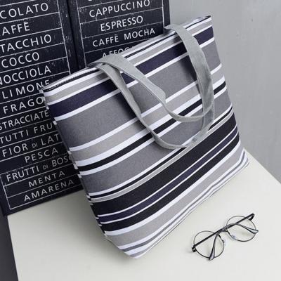 China Reusable Wholesale Reusable Various People Colors Shopping Bag Stripe Plain Canvas Custom Shoulder Tote Bag For Woman for sale