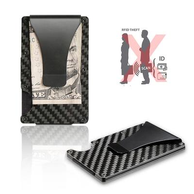 China Custom Ultra Thin Wallet Aluminum RFID Smart Money Clips RFID Blocking Men Slim Metal Stand Credit Card Empty Carbon Fiber Wallets for sale