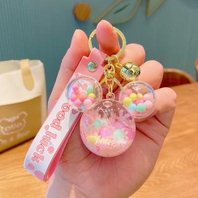 China Kawaii Anime Cartoon Keychains Fashion Mickey School Bag Acrylic Creative Key Chains Pendant Liquid In Oil Drift Bottle Key Chain for sale