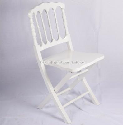 China Solid Wood Stacking White Folding Napoleon Chairs With Seat Pads for sale