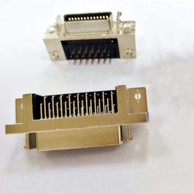 China PBT UL94-V0 20 Pin Mini Shell Centronics Female Right Angle Zinc Alloy SCSI Connectors for sale