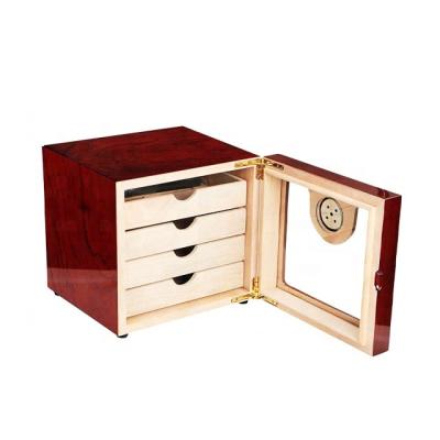 China Handmade Luxury Wooden Cigar Humidor with Mahogany Cedar Wooden Cigar Tray for sale