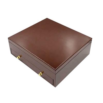 China Handmade Handmade Piano Brown Lacquer To Finish Chocolate Luxury Wooden Box With Drawer for sale