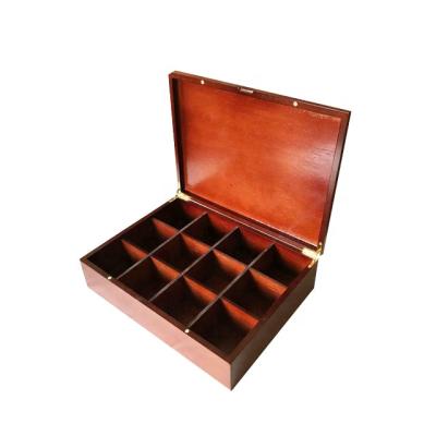 China 12 Compartments Handmade Handmade Mahogany Wooden Tea Chest Tea Chest Box for sale