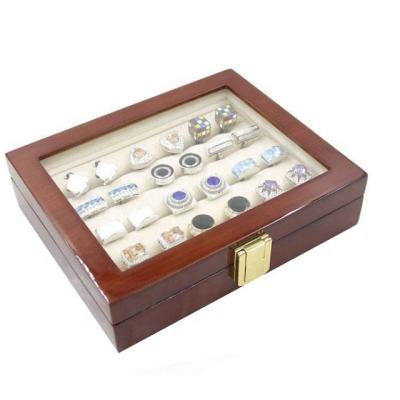 China Handmade hot sale new design luxury wooden cufflink box with glass lid for sale