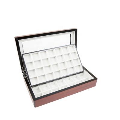 China Handmade Custom Design Black Edges Wooden Cufflink Box With Trays for sale