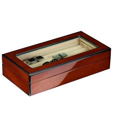 China UK Handmade Mahogany Wood Black Edges Finish Luxury Wooden Cufflink Box for sale