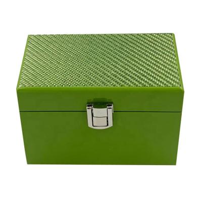 China Handmade Custom Design Piano Green Lacquer Finish Carbon Fiber Lid Blocking Radio Wave Car Key Box for sale