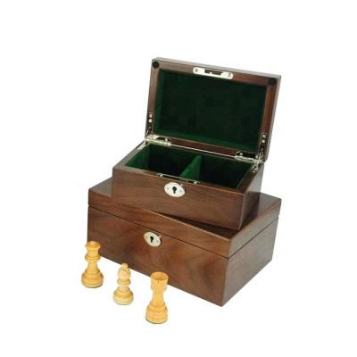 China Handmade Dark Brown Wooden Lacquer Finish Chess Packing Box for sale