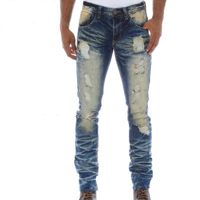 China Breathable Straight Slim Fit All-match Retro Ripped Jeans Men for sale