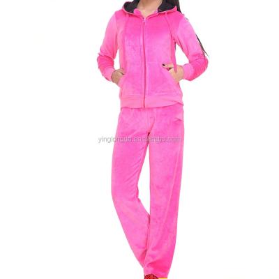 China Anti-Static Ladies Jogging Suit Women Jogging Suits Pink Velvet With Black Hoody Jogging Suits for sale