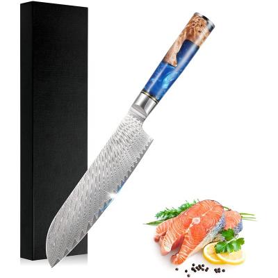 China Stocked Hot Selling Kitchen Knives OEM Model Damascus Resin Handle Japanese Santoku Knife for sale