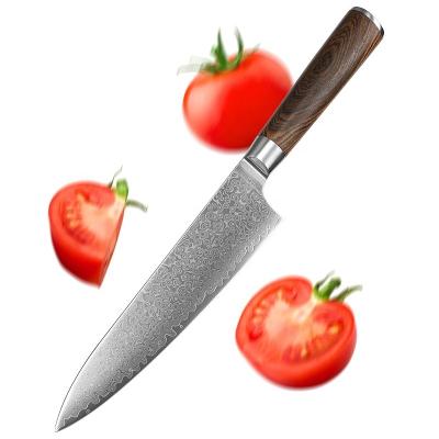 China Stylish Brown Wooden Premium Quality Chef Knives Damascus Color Pakka Color Steel Handle Chefs Knife Manufacturers Stocked for sale