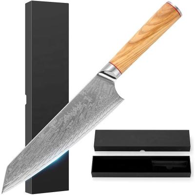 China New Design VG10 Handle Blade Kitchen Knife Damascus Kiritsuke Olive Wood Stocked Steel Chef Knife for sale