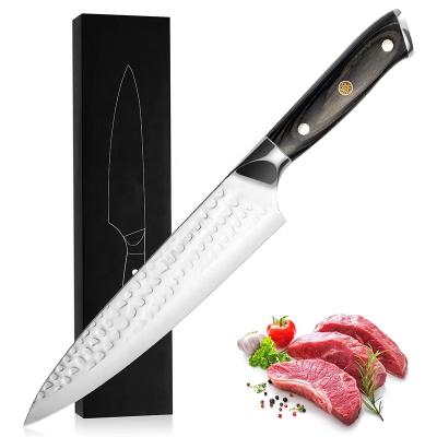 China High Carbon Stocked Stainless Steel Sharp Cooking Knife Professional Hammered Pattern Forged Kitchen Chef Knife for sale