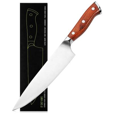 China Excellent Design Pakka Wood Stocked Handle Kitchen Knives 5cr Stainless Steel 8 Inch Professional Chef Knife for sale