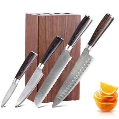 China Stocked Shieryue Knife Block Set Of 5, Pakkawood Handle Damascus Steel Kitchen Knife Set Chef Damascus Set for sale