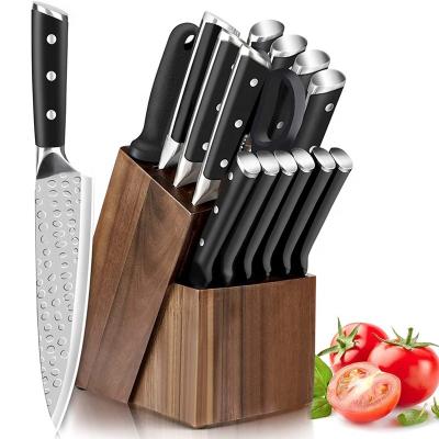 China Stocked 16 Pieces Kitchen Knife Handle ABS Rivets Triple Set Stainless Steel Full Tang Forged Knives Block Set German Quality for sale