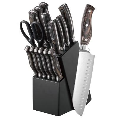 China Stocked all in one super quality stainless steel kitchen fork and knife set with wooden block, professional knife block set for sale