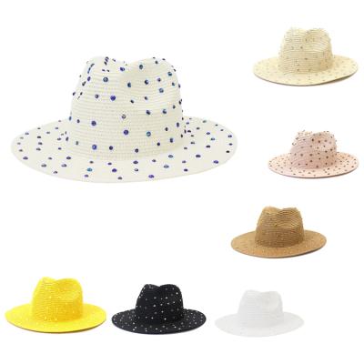 China Factory Summer Beach Character Straw Sequins Paper Floppy Hats For Women for sale