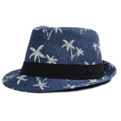 China Wholesale Unisex Summer Outdoor Natural Coconut Tree Character Printing Logo Straw Hats for sale