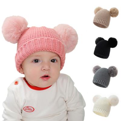 China Kids COMMON Winter Beanie Funny Knit Two Pom Baby Warm Acrylic Knitted Hat for sale