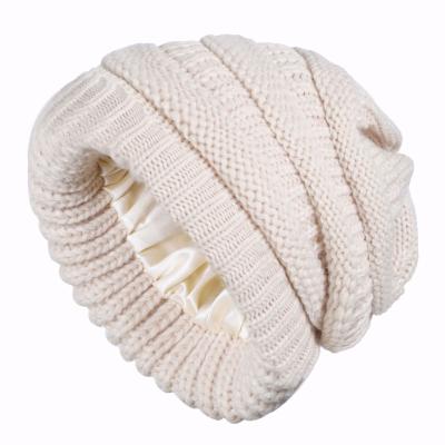 China JOINT Newest Style Luxury Winter Hat Knitted Beanies Satin Striped Beanie for sale