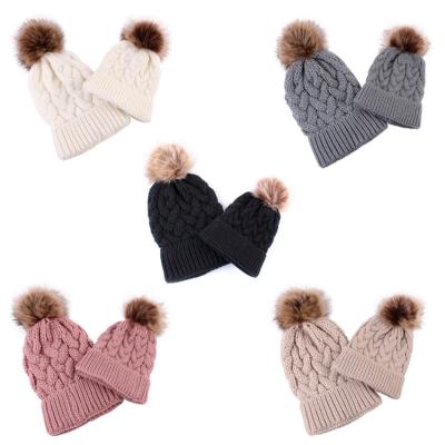 China New Arrival Women Winter Hats COMMON Fashionable Pompom Knitted Hat Baby For Mother And Child for sale