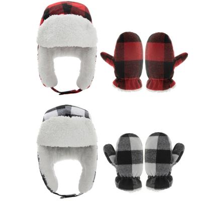 China Russia JOINT Hat Trooper Hats Kids Earflap Mitten Windproof Mitten Sets for sale