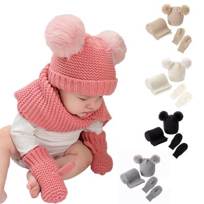 China COMMON Winter Beanie Hats Funny Baby Hat Scarf And Glove Set With Pompom For Boy Girls for sale