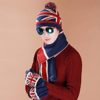 China Winter COMMON Pom Pom Beanie Hats Scarf Glove National Flag Set for Men and Women for sale