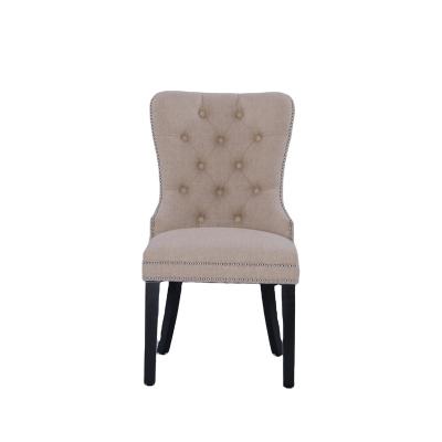 China Anji Yuetan Modern Restaurant Room Furniture Wood Tufted Table and Linen Fabric Upholstered Tufted Back Dining Chair for sale