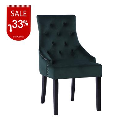 China Promotion Button Chair Wholesale High Quality Cheap Pastors Chair Green Velvet Fabric Adorned Back Wood Upholstery Dining Chair for sale