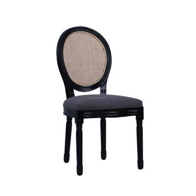 China High Quality Hot Sale Restaurant Room Rattan Backrest Wooden Legs Dining Room Furniture Upholstered Chair for sale