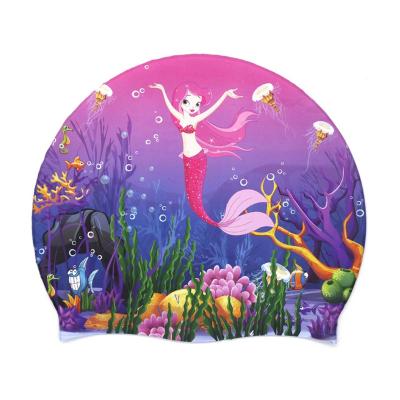 China ZLF 2020 New Design Durable Cartoon Logo Waterproof Swimming Hat For Children 100% Custom Swim Hat Silicone Eco-friendly CP-3 for sale