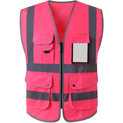 China Pink Design Reflective Stylish Industry Zipper Multi Pockets Clothing ZUJA Women Safety Vest for sale