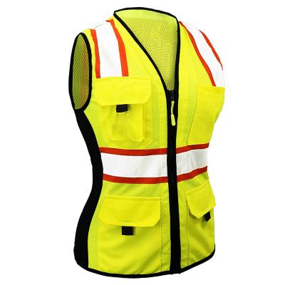 China ZUJA Breathable Women Back Mesh 9 Pockets Breathable Safety Slim Fit Reflective Vest High Waistcoat for sale