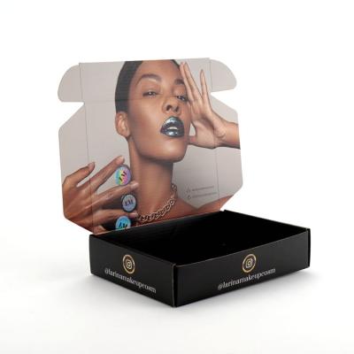 China Matt Black Mailer Box Recyclable High Quality Custom Makeup Products Paper Packaging Hair Wigs Corrugated Shipping Box for sale