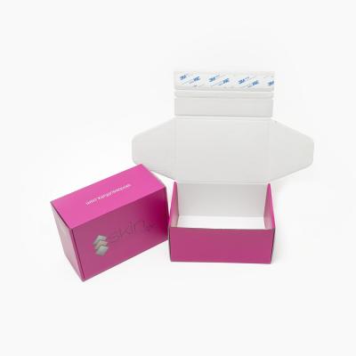 China Recyclable Custom Pink Cardboard Shipping Box Fold Up E-Commerce Packaging Self Adhesive Closure Sending Box With Tear Off for sale