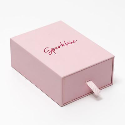 China Recyclable Custom Sleeve Packaging Box Small Rigid Slide Cardboard Pull Out Gift Box White Pink Jewelry Sliding Drawer Box for sale