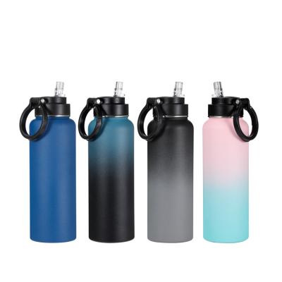 China Sustainable Everich Customized Handle Carabineer Straw Lid Wide Mouth Water Bottles Insulated Double Wall 304 Stainless Steel Water Bottles for sale